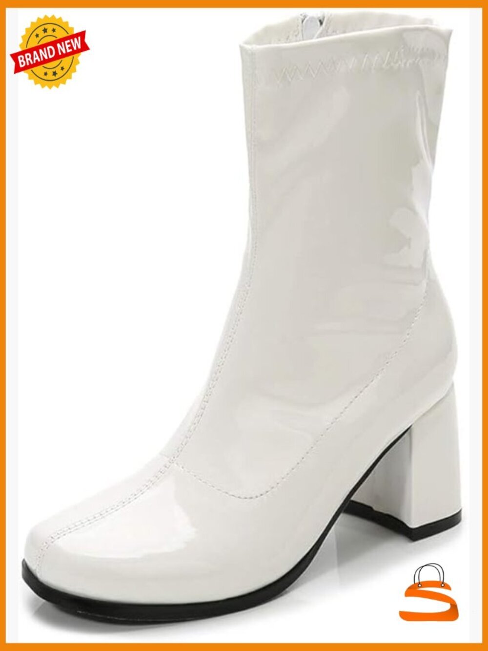 Mid Calf Block Heel Square Toe Zipper Boots Low Heel Booties